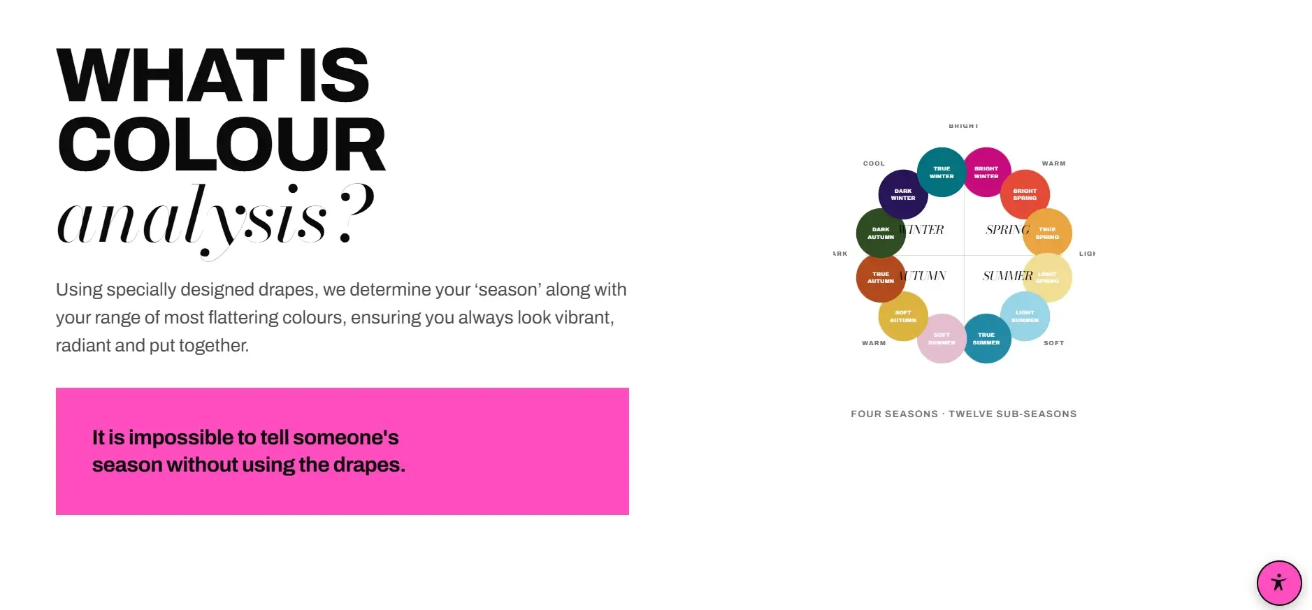 Colour analysis service displayed on the Styled By Tilly website