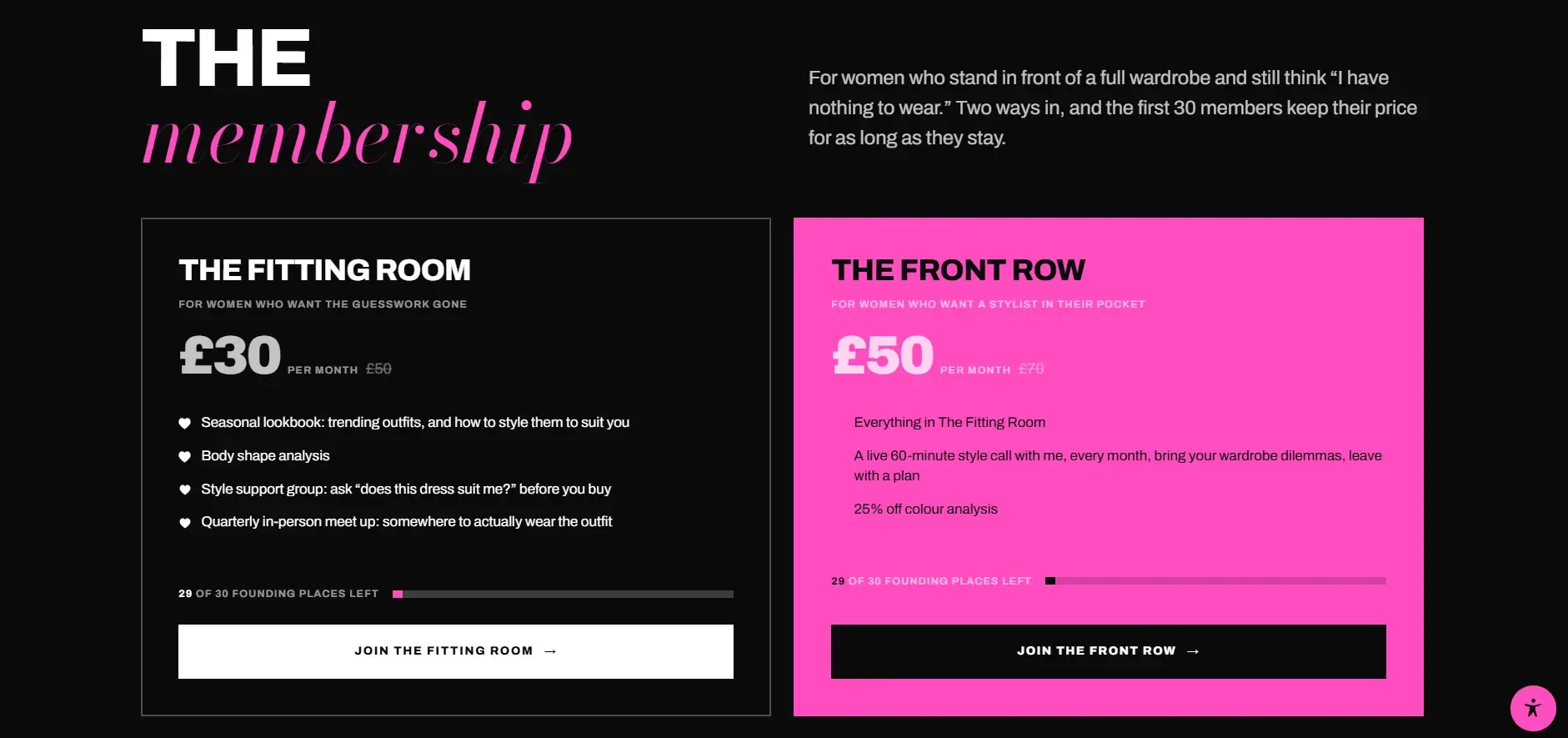 Styled By Tilly membership options and online payment journey